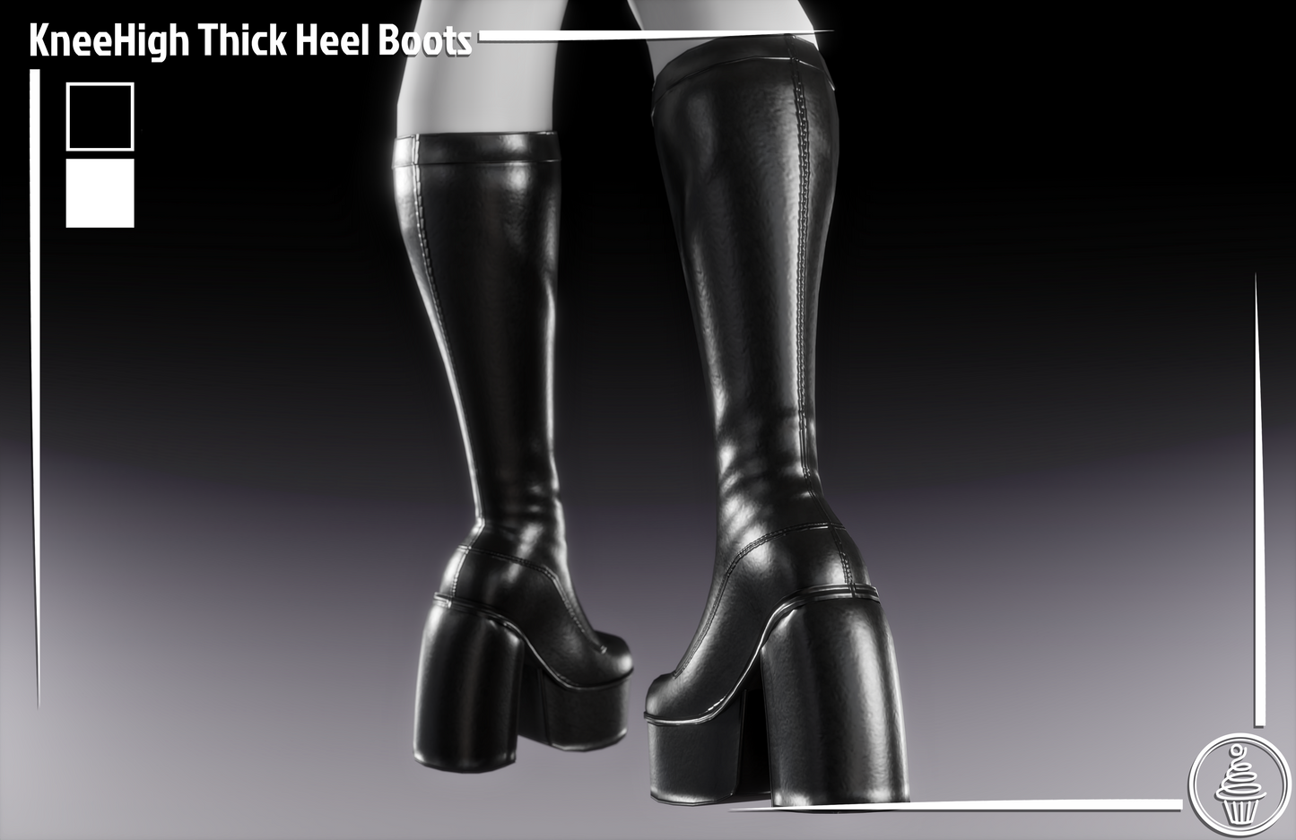 Knee High Thick Heel Boots (3D Model Asset)(Commercial license)
