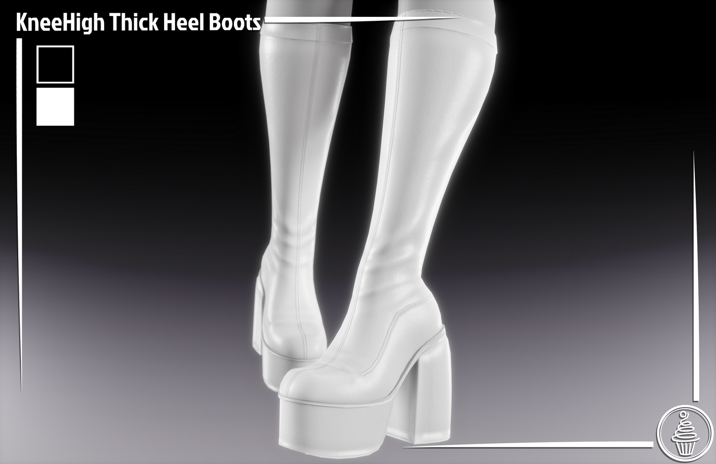 Knee High Thick Heel Boots (3D Model Asset)(Commercial license)