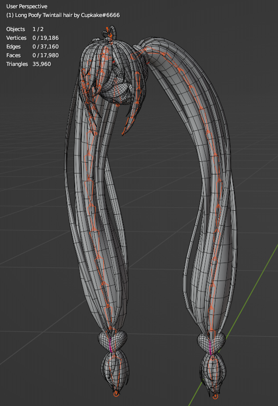 Long Poofy Twintail hair (3D Model Asset)(Commercial license)