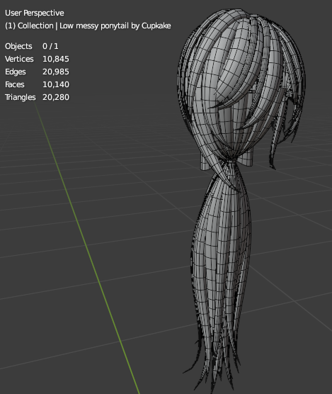 Low messy ponytail hair (3D Model Asset)(Commercial license)