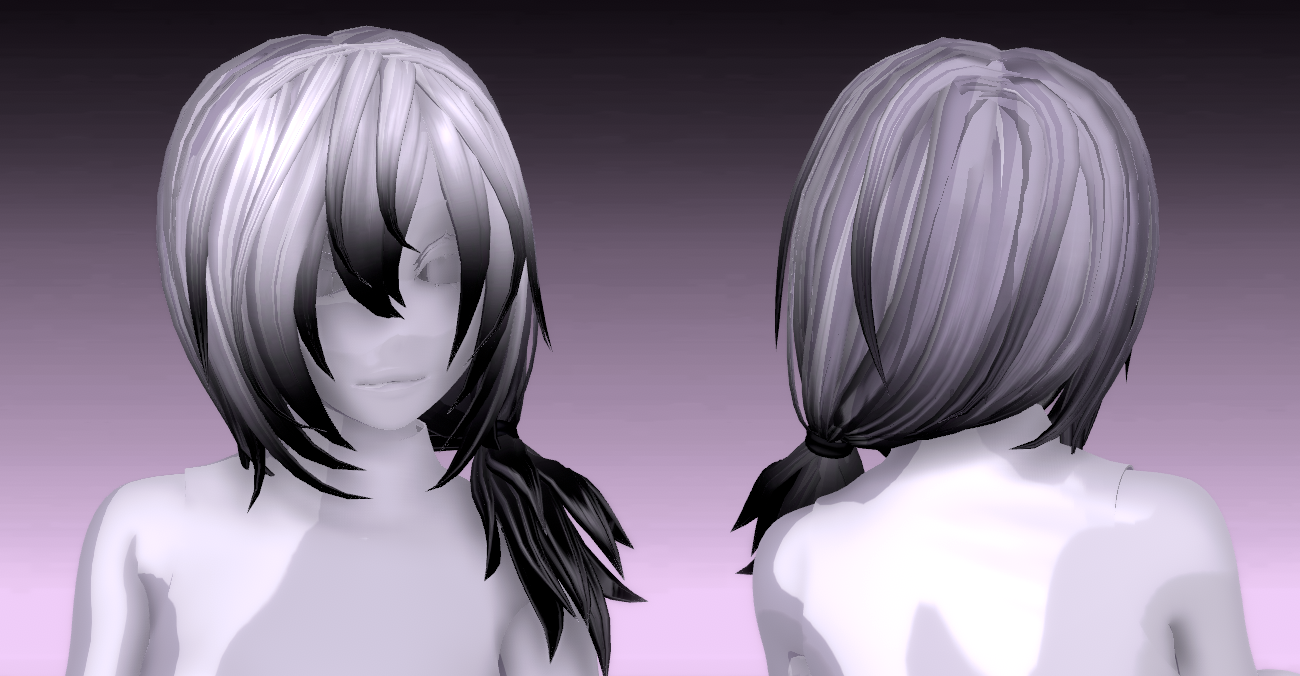 Messy low ponytail hair (3D Model Asset)(Commercial license)