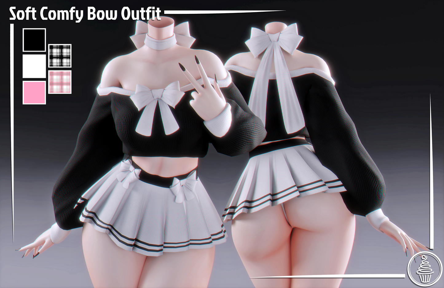 Soft Comfy Bow Outfit (3D Model Asset)(Commercial license)