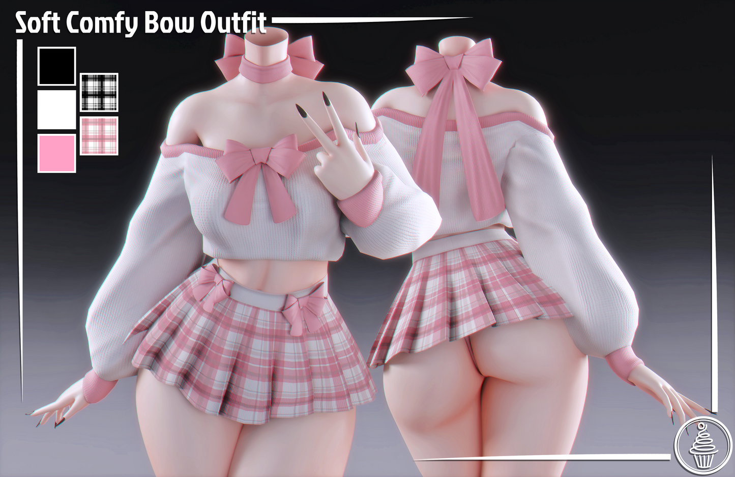 Soft Comfy Bow Outfit (3D Model Asset)(Commercial license)