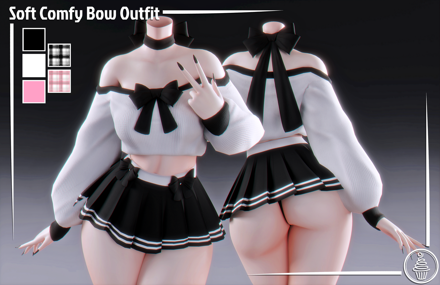 Soft Comfy Bow Outfit (3D Model Asset)(Commercial license)