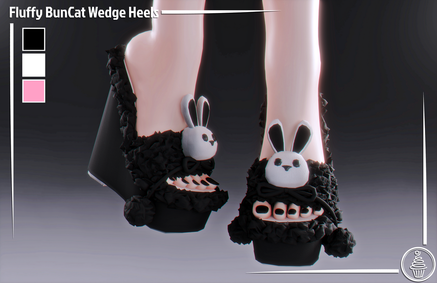 Fluffy BunCat Wedge Heels (3D Model Asset)(Commercial license)