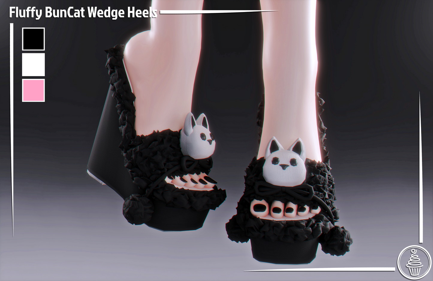 Fluffy BunCat Wedge Heels (3D Model Asset)(Commercial license)