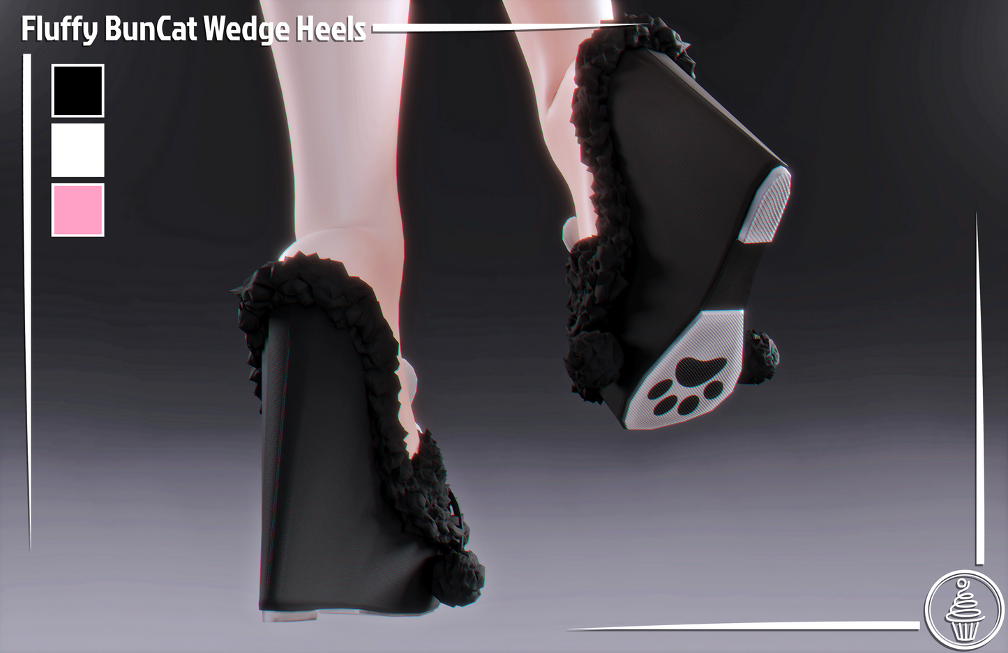 Fluffy BunCat Wedge Heels (3D Model Asset)(Commercial license)