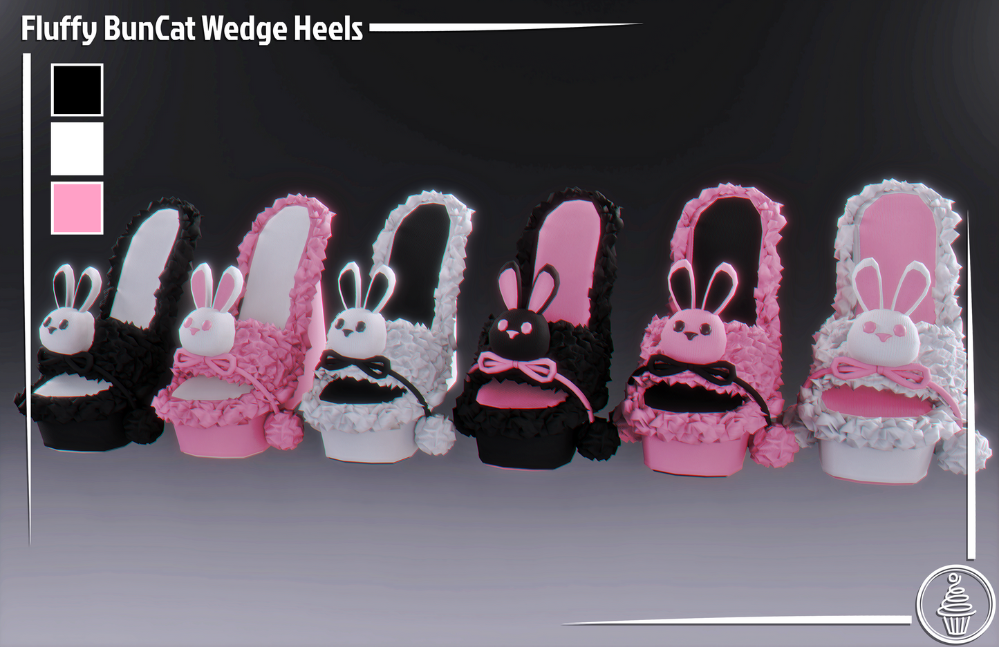 Fluffy BunCat Wedge Heels (3D Model Asset)(Commercial license)