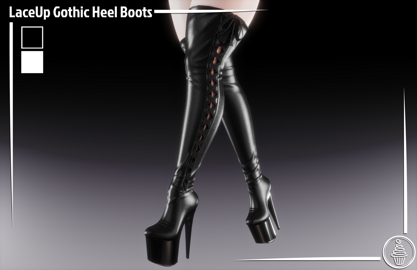 Lace Up Gothic Heel Boots (3D Model Asset)(Commercial license)