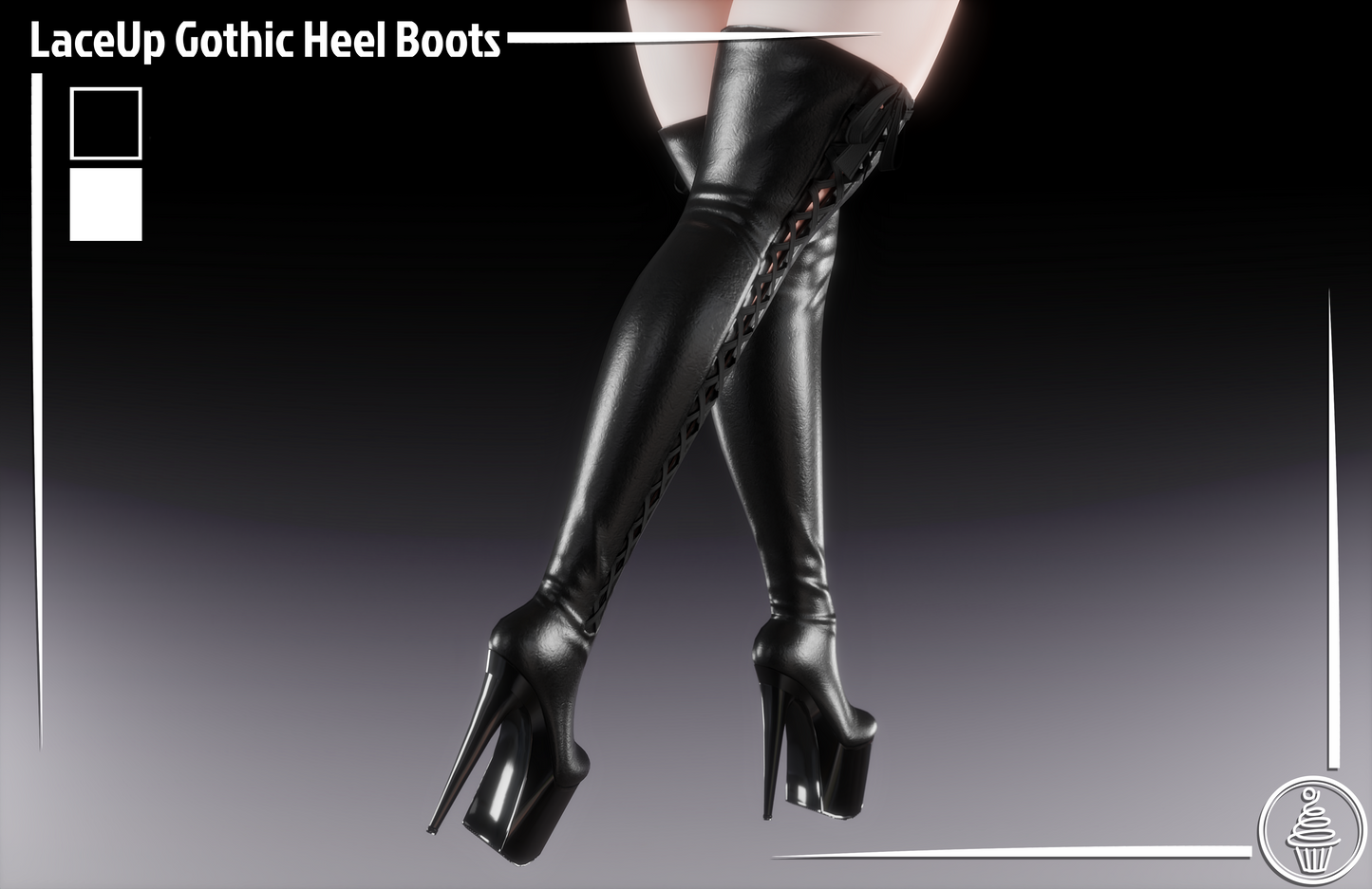 Lace Up Gothic Heel Boots (3D Model Asset)(Commercial license)