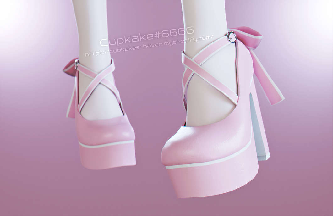 Cute ribbon heel shoes (3D Model Asset)(Commercial license)