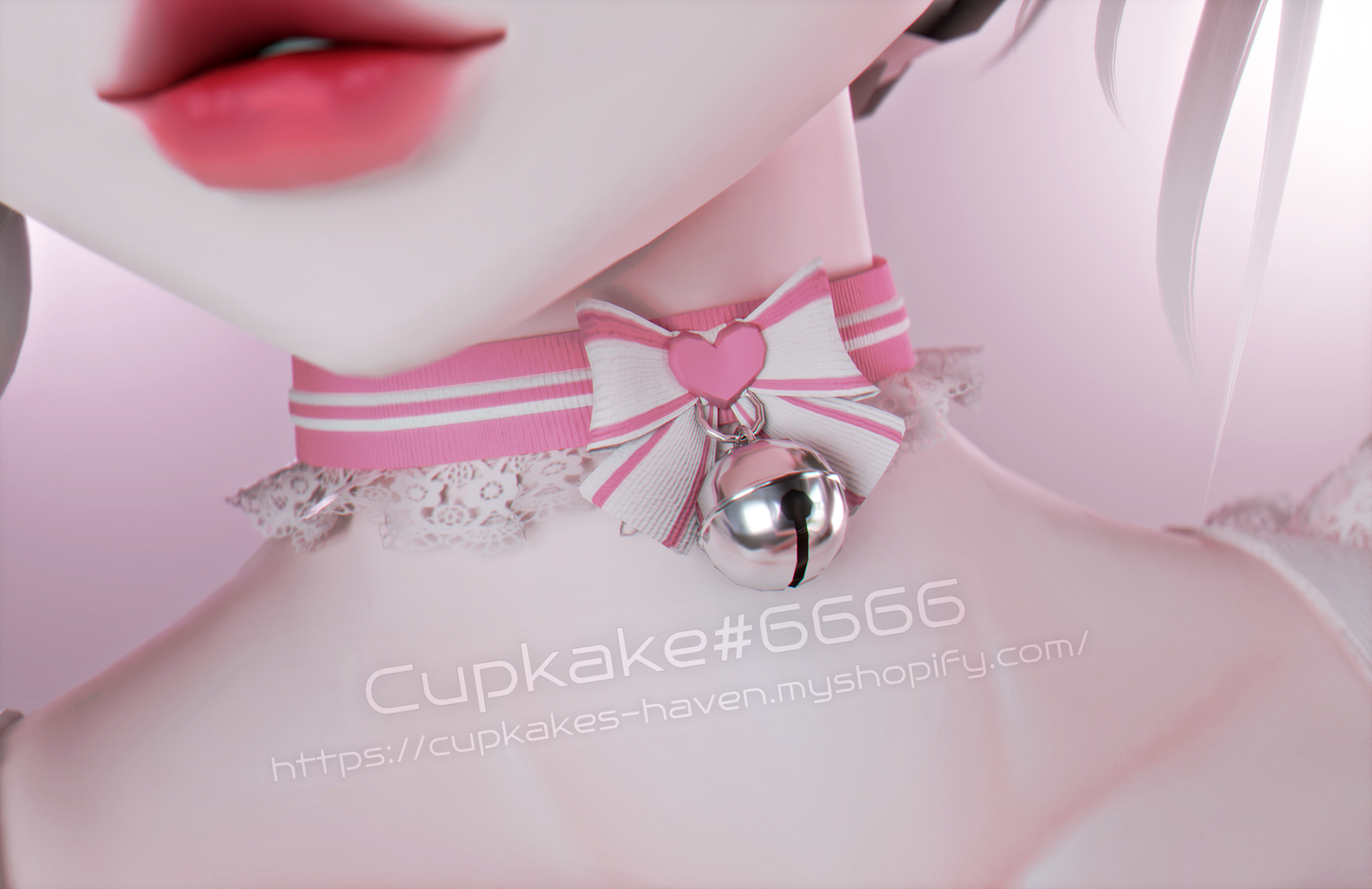 Frilly bow Choker and Wrist cuffs (3D Model Assets)(Commercial license)