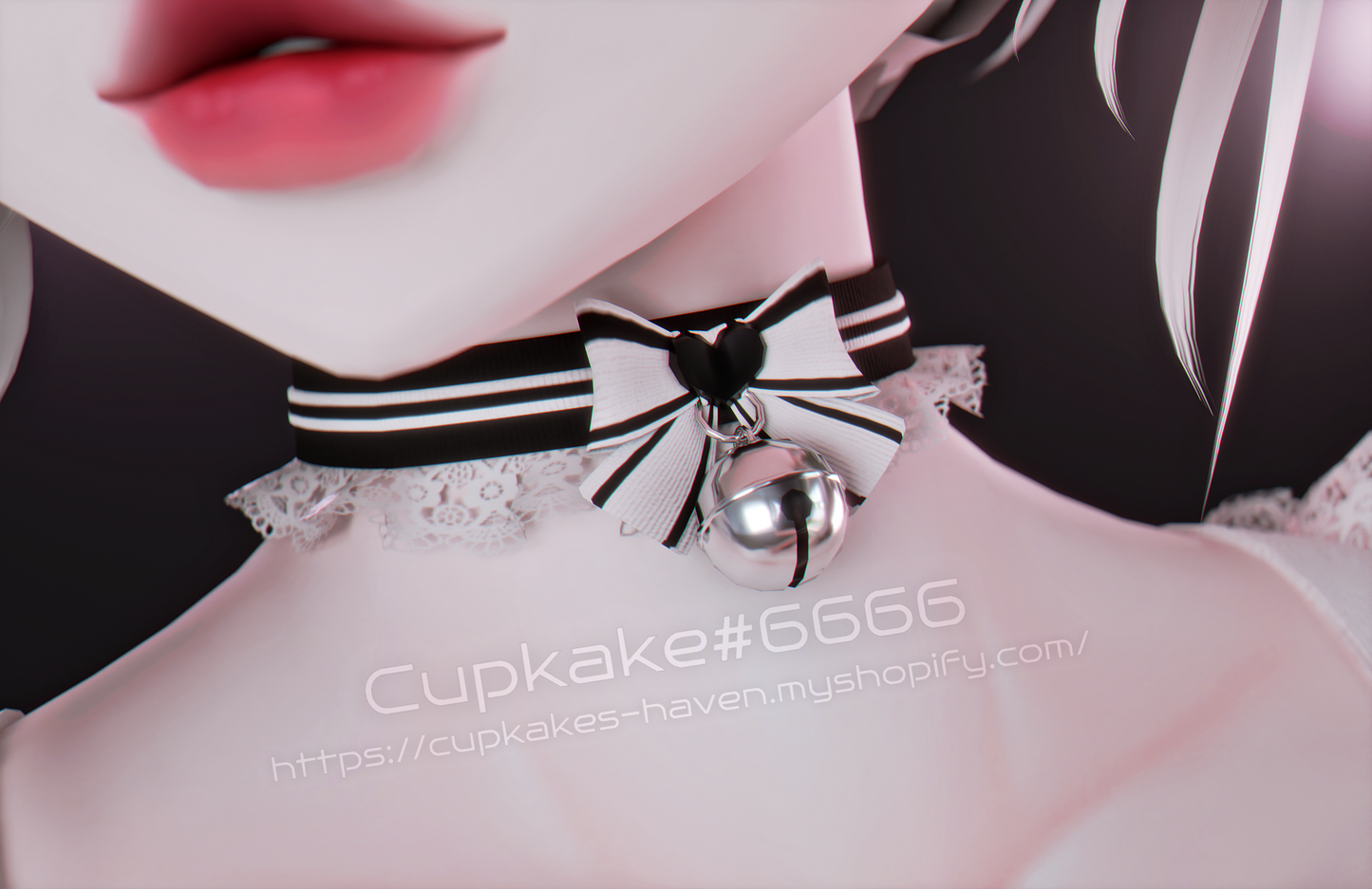 Frilly bow Choker and Wrist cuffs (3D Model Assets)(Commercial license)