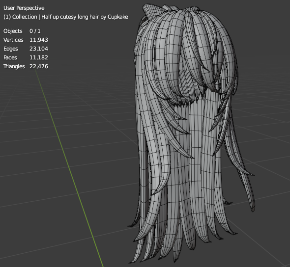 Half up cutesy long hair (3D Model Asset)(Commercial license)