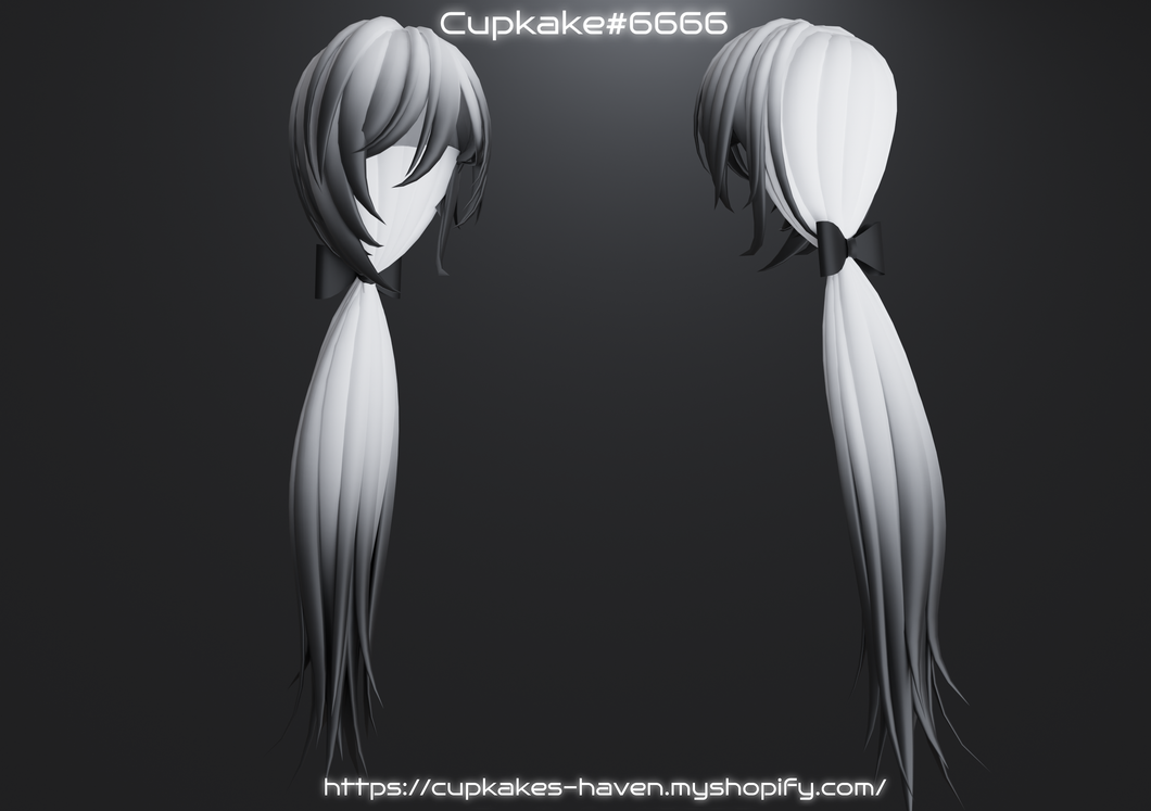 Low messy ponytail hair (3D Model Asset)(Commercial license)