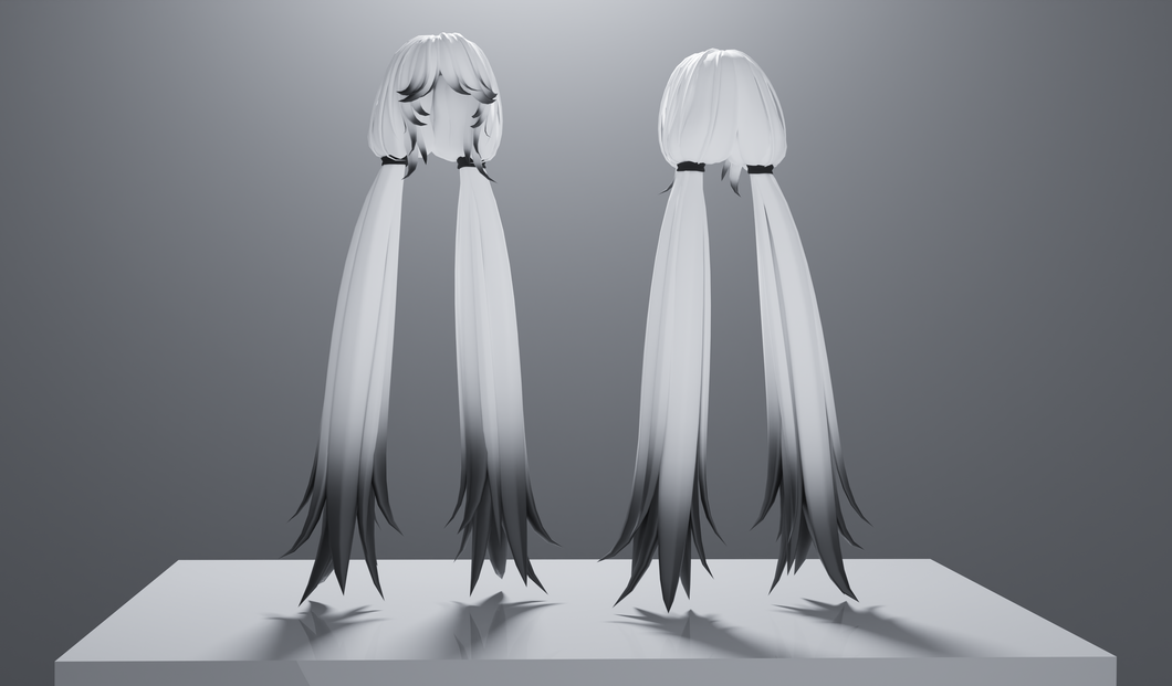 Cute long twintail hair (3D Model Asset)(Commercial license)
