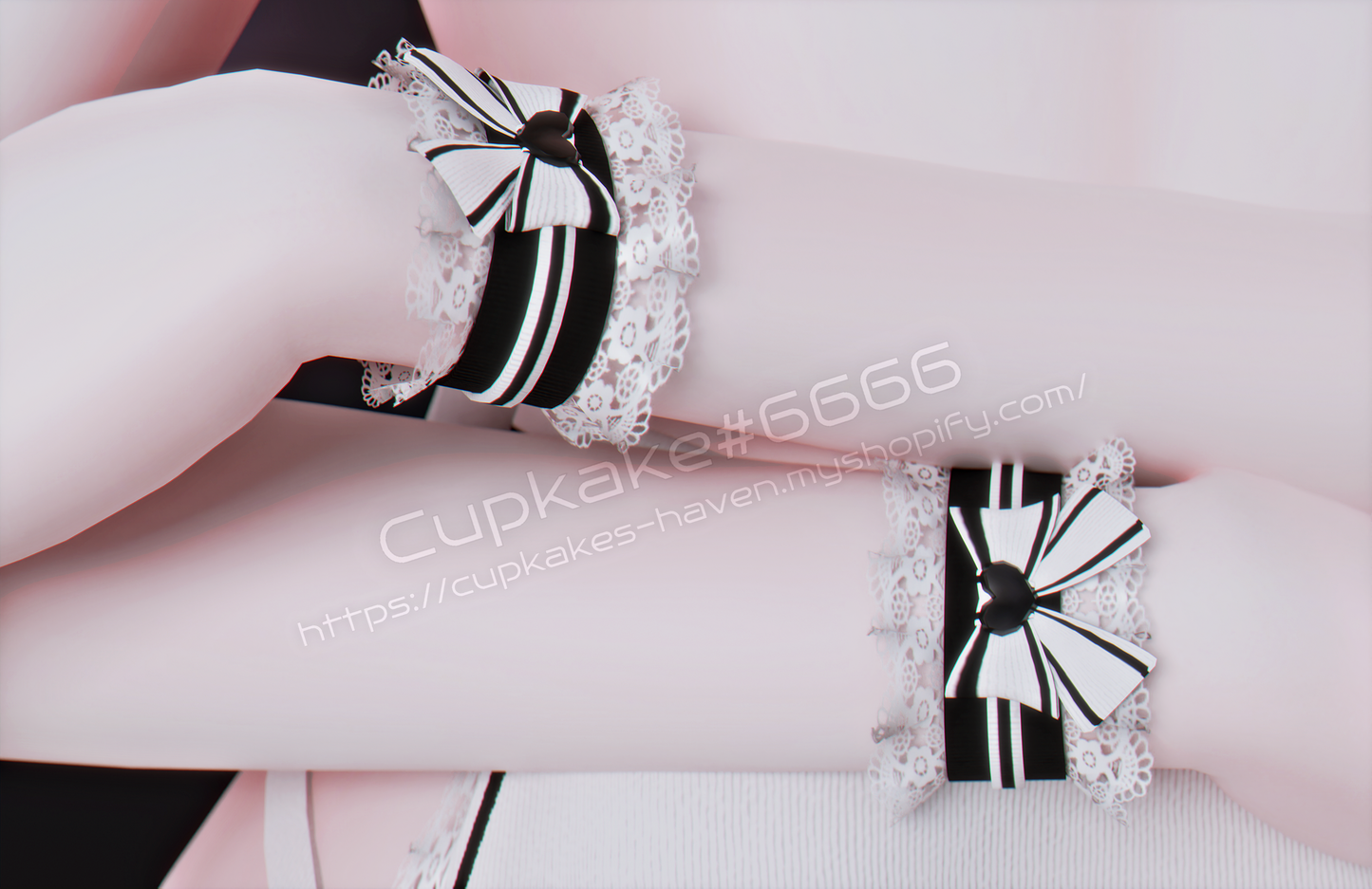 Frilly bow Choker and Wrist cuffs (3D Model Assets)(Commercial license)