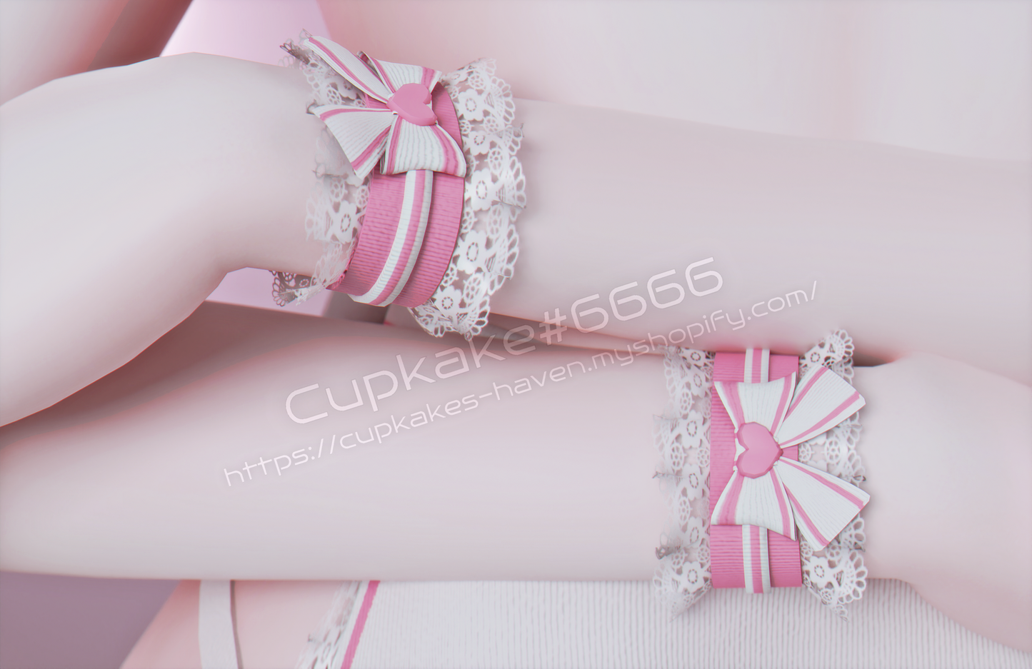 Frilly bow Choker and Wrist cuffs (3D Model Assets)(Commercial license)