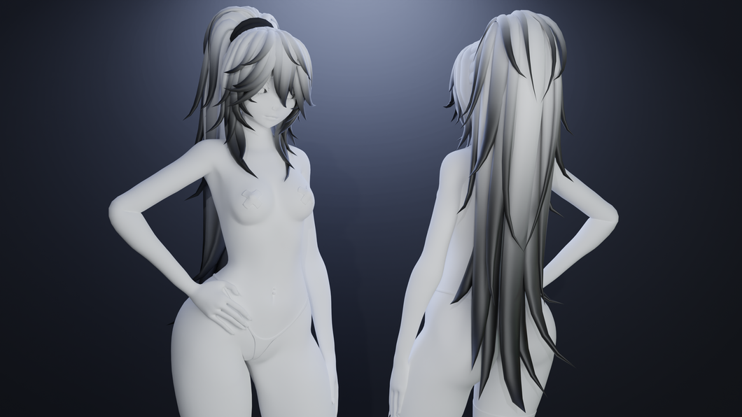Big messy long ponytail (3D Model Asset)(Commercial license)